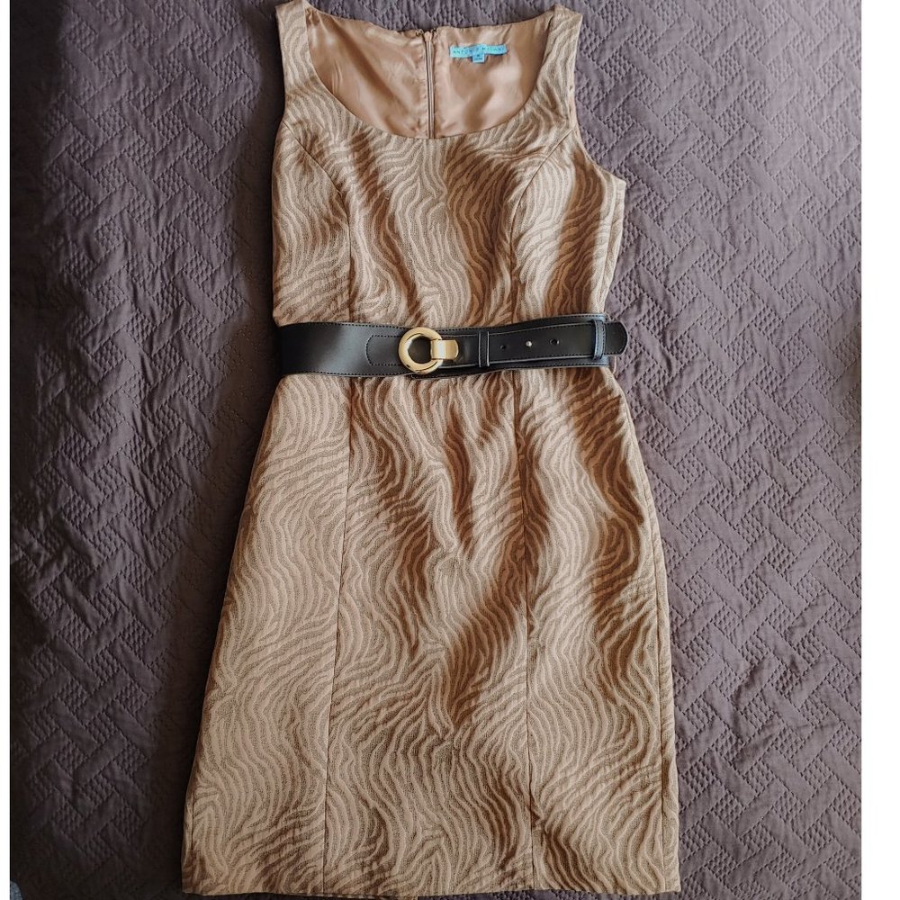 Gold Zebra Design Belted ANTONIO MELANI Size 6 Fully Lined Dress